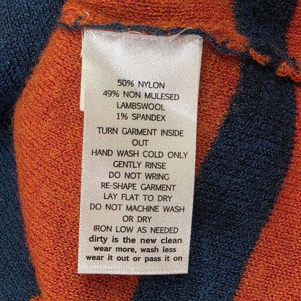 Toad&Co Women S Joni Bell Sleeve Sweater Orange Blue Stripe Mock Neck Wool Blend - Picture 5 of 9